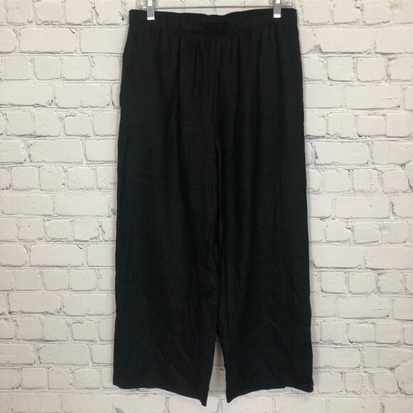 IC Connie K Wide Leg 100% Linen Pants Size M Black - Picture 1 of 6